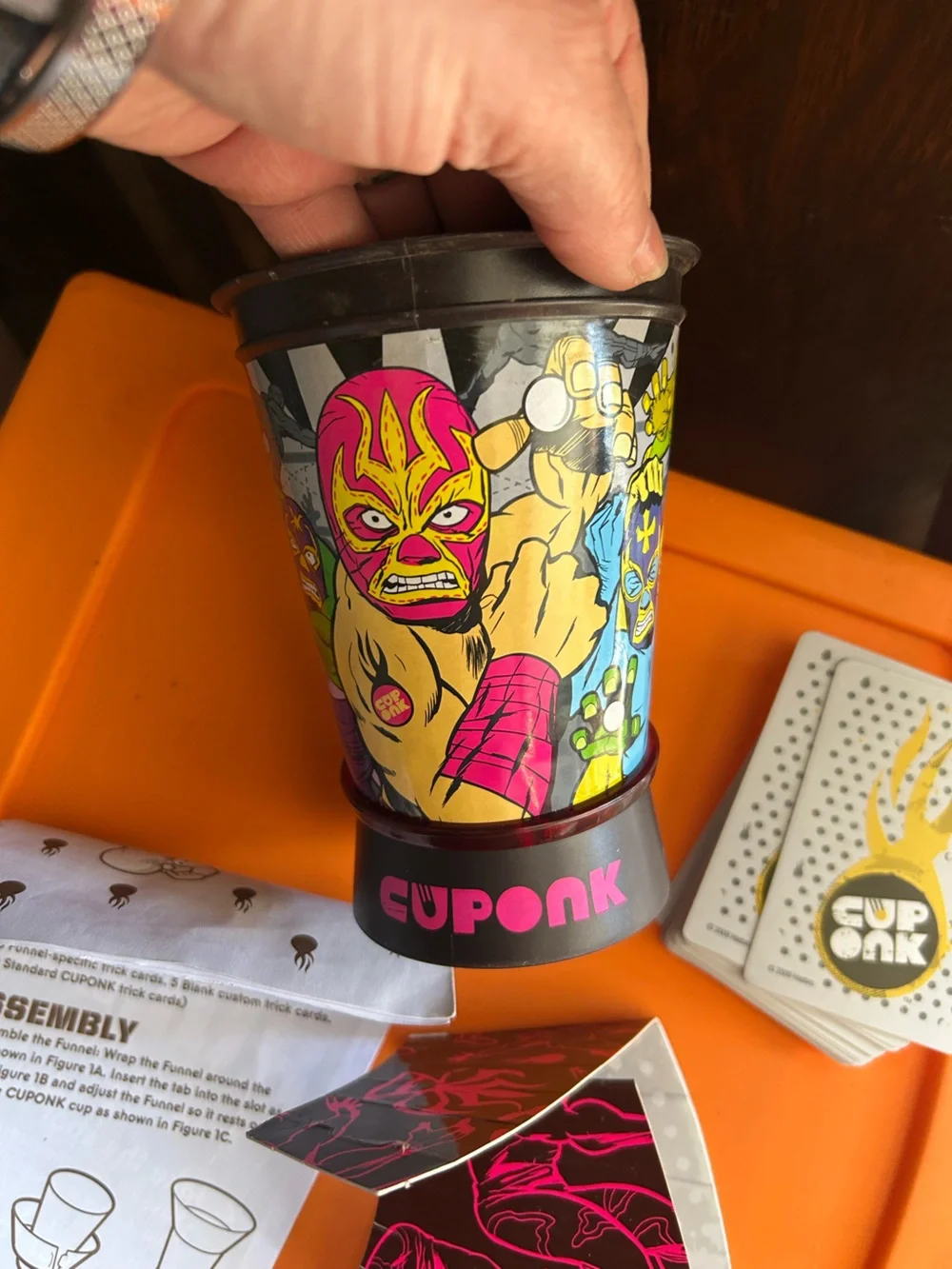 Cuponk Party Game Cup - Black with Pink and Yellow Luchador Design